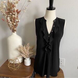 [WHBM] Black Sleeveless Ruffle Blouse